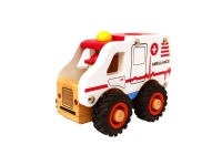 Ambulance i træ m. gummihjul/ Wooden ambulance w. rubber wheels