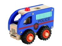 Politibus i træ med gummihjul/ Wooden Police bus w. rubber wheels