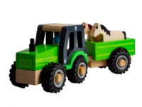 Traktor i træ m. anhænger og dyr / Wooden tractor with trailer and animals