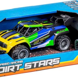 Fjernstyret Bil - Jeep Racing Dirt Stars - 1:18 - Blå Og Grøn