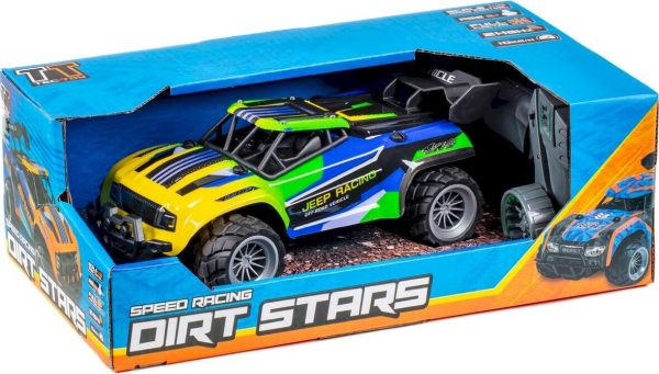 Fjernstyret Bil - Jeep Racing Dirt Stars - 1:18 - Blå Og Grøn